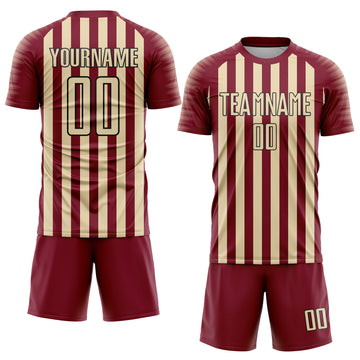 Custom Crimson Cream-Black Stripe Sports Sublimation Soccer Uniform Jersey