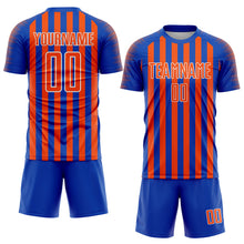Load image into Gallery viewer, Custom Thunder Blue Orange-White Stripe Sports Sublimation Soccer Uniform Jersey
