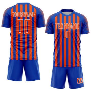 Custom Thunder Blue Orange-White Stripe Sports Sublimation Soccer Uniform Jersey