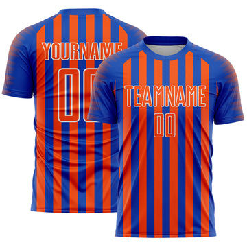 Custom Thunder Blue Orange-White Stripe Sports Sublimation Soccer Uniform Jersey