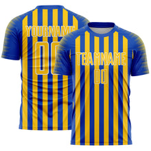 Load image into Gallery viewer, Custom Thunder Blue Yellow-White Stripe Sports Sublimation Soccer Uniform Jersey

