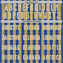 Load image into Gallery viewer, Custom Thunder Blue Old Gold-White Stripe Sports Sublimation Soccer Uniform Jersey
