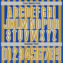 Load image into Gallery viewer, Custom Thunder Blue Old Gold-White Stripe Sports Sublimation Soccer Uniform Jersey
