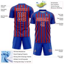 Load image into Gallery viewer, Custom Thunder Blue Red-White Stripe Sports Sublimation Soccer Uniform Jersey
