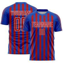 Load image into Gallery viewer, Custom Thunder Blue Red-White Stripe Sports Sublimation Soccer Uniform Jersey
