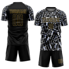 Load image into Gallery viewer, Custom Black White-Old Gold Abstract Line Sports Sublimation Soccer Uniform Jersey
