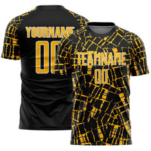 Charger l'image dans la galerie, Custom Black Gold-White Abstract Line Sports Sublimation Soccer Uniform Jersey
