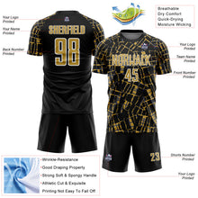 Load image into Gallery viewer, Custom Black Old Gold-White Abstract Line Sports Sublimation Soccer Uniform Jersey
