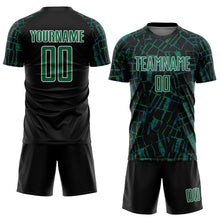 Laden Sie das Bild in den Galerie-Viewer, Custom Black Kelly Green-White Abstract Line Sports Sublimation Soccer Uniform Jersey

