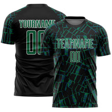 Laden Sie das Bild in den Galerie-Viewer, Custom Black Kelly Green-White Abstract Line Sports Sublimation Soccer Uniform Jersey
