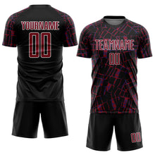 Laden Sie das Bild in den Galerie-Viewer, Custom Black Crimson-White Abstract Line Sports Sublimation Soccer Uniform Jersey
