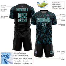 Laden Sie das Bild in den Galerie-Viewer, Custom Black Teal-White Abstract Line Sports Sublimation Soccer Uniform Jersey
