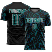 Laden Sie das Bild in den Galerie-Viewer, Custom Black Teal-White Abstract Line Sports Sublimation Soccer Uniform Jersey
