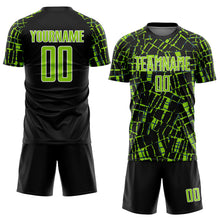 Laden Sie das Bild in den Galerie-Viewer, Custom Black Neon Green-White Abstract Line Sports Sublimation Soccer Uniform Jersey
