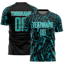 Load image into Gallery viewer, Custom Black Aqua-White Abstract Line Sports Sublimation Soccer Uniform Jersey
