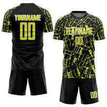 Load image into Gallery viewer, Custom Black Neon Yellow-White Abstract Line Sports Sublimation Soccer Uniform Jersey
