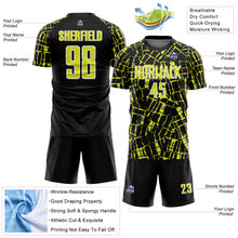 Load image into Gallery viewer, Custom Black Neon Yellow-White Abstract Line Sports Sublimation Soccer Uniform Jersey
