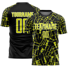 Load image into Gallery viewer, Custom Black Neon Yellow-White Abstract Line Sports Sublimation Soccer Uniform Jersey
