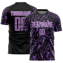 Charger l'image dans la galerie, Custom Black Medium Purple-White Abstract Line Sports Sublimation Soccer Uniform Jersey
