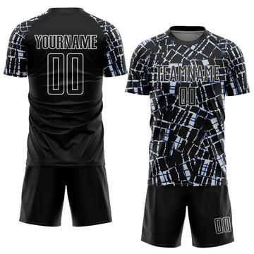 Custom Black Silver-White Abstract Line Sports Sublimation Soccer Uniform Jersey