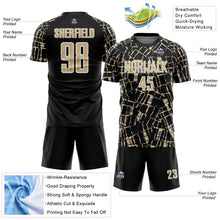 Laden Sie das Bild in den Galerie-Viewer, Custom Black Vegas Gold-White Abstract Line Sports Sublimation Soccer Uniform Jersey
