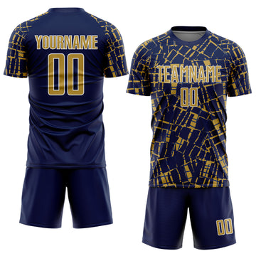 Custom Navy Old Gold-White Abstract Line Sports Sublimation Soccer Uniform Jersey