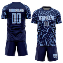 Charger l'image dans la galerie, Custom Navy Light Blue-White Abstract Line Sports Sublimation Soccer Uniform Jersey
