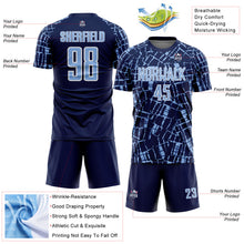 Charger l'image dans la galerie, Custom Navy Light Blue-White Abstract Line Sports Sublimation Soccer Uniform Jersey
