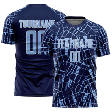 Charger l'image dans la galerie, Custom Navy Light Blue-White Abstract Line Sports Sublimation Soccer Uniform Jersey
