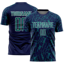 Load image into Gallery viewer, Custom Navy Teal-White Abstract Line Sports Sublimation Soccer Uniform Jersey

