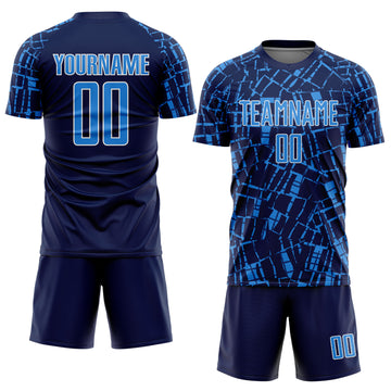 Custom Navy Powder Blue-White Abstract Line Sports Sublimation Soccer Uniform Jersey