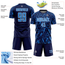 Laden Sie das Bild in den Galerie-Viewer, Custom Navy Powder Blue-White Abstract Line Sports Sublimation Soccer Uniform Jersey

