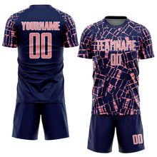 Загрузить изображение в средство просмотра галереи, Custom Navy Medium Pink-White Abstract Line Sports Sublimation Soccer Uniform Jersey
