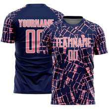 Загрузить изображение в средство просмотра галереи, Custom Navy Medium Pink-White Abstract Line Sports Sublimation Soccer Uniform Jersey
