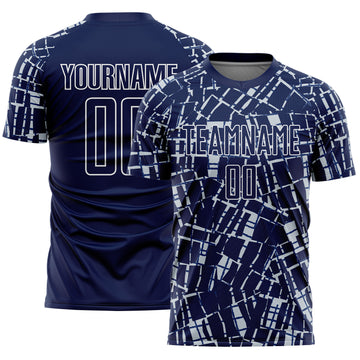 Custom Navy Silver-White Abstract Line Sports Sublimation Soccer Uniform Jersey