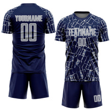 Загрузить изображение в средство просмотра галереи, Custom Navy Gray-White Abstract Line Sports Sublimation Soccer Uniform Jersey
