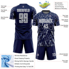 Загрузить изображение в средство просмотра галереи, Custom Navy Gray-White Abstract Line Sports Sublimation Soccer Uniform Jersey
