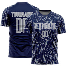 Загрузить изображение в средство просмотра галереи, Custom Navy Gray-White Abstract Line Sports Sublimation Soccer Uniform Jersey
