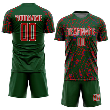 Custom Green Red-White Abstract Line Sports Sublimation Soccer Uniform Jersey