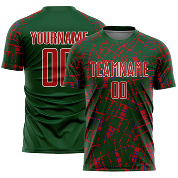 Custom Green Red-White Abstract Line Sports Sublimation Soccer Uniform Jersey