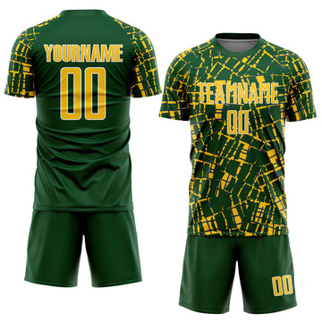 Custom Green Yellow-White Abstract Line Sports Sublimation Soccer Uniform Jersey