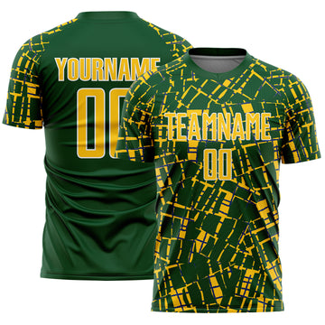 Custom Green Yellow-White Abstract Line Sports Sublimation Soccer Uniform Jersey