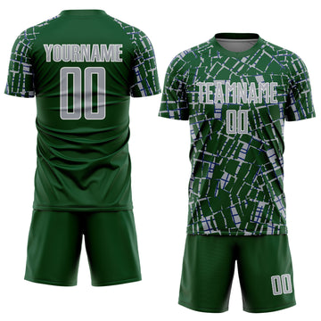 Custom Green Gray-White Abstract Line Sports Sublimation Soccer Uniform Jersey