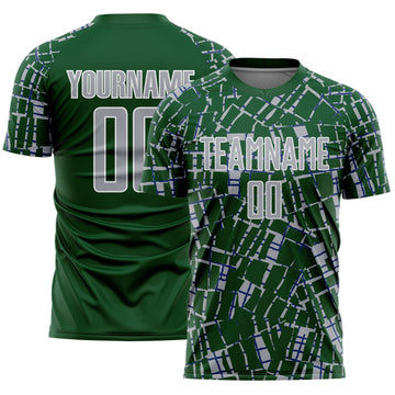 Custom Green Gray-White Abstract Line Sports Sublimation Soccer Uniform Jersey