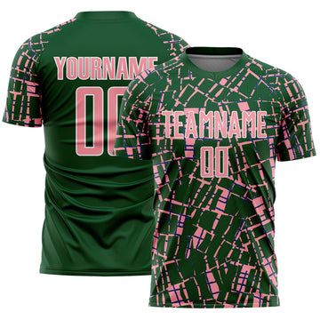 Custom Green Medium Pink-White Abstract Line Sports Sublimation Soccer Uniform Jersey