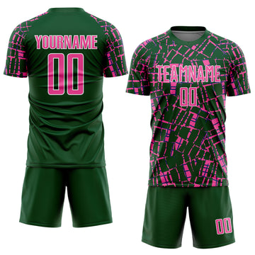 Custom Green Pink-White Abstract Line Sports Sublimation Soccer Uniform Jersey