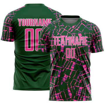 Custom Green Pink-White Abstract Line Sports Sublimation Soccer Uniform Jersey