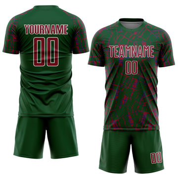 Custom Green Crimson-White Abstract Line Sports Sublimation Soccer Uniform Jersey