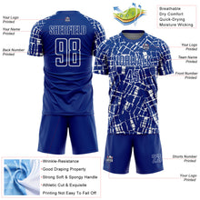 Load image into Gallery viewer, Custom Royal White Abstract Line Sports Sublimation Soccer Uniform Jersey
