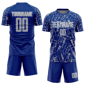 Custom Royal Gray-White Abstract Line Sports Sublimation Soccer Uniform Jersey
